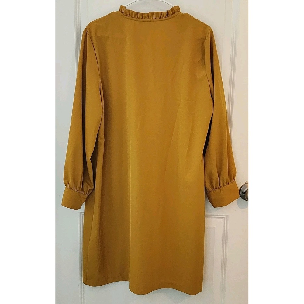 Emma & Michele Womens Dress XL Golden Ruffled Collar V Neck Mustard Yellow - Picture 5 of 5